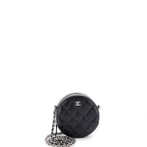 Chanel Mini Round Clutch with Chain Quilted Caviar